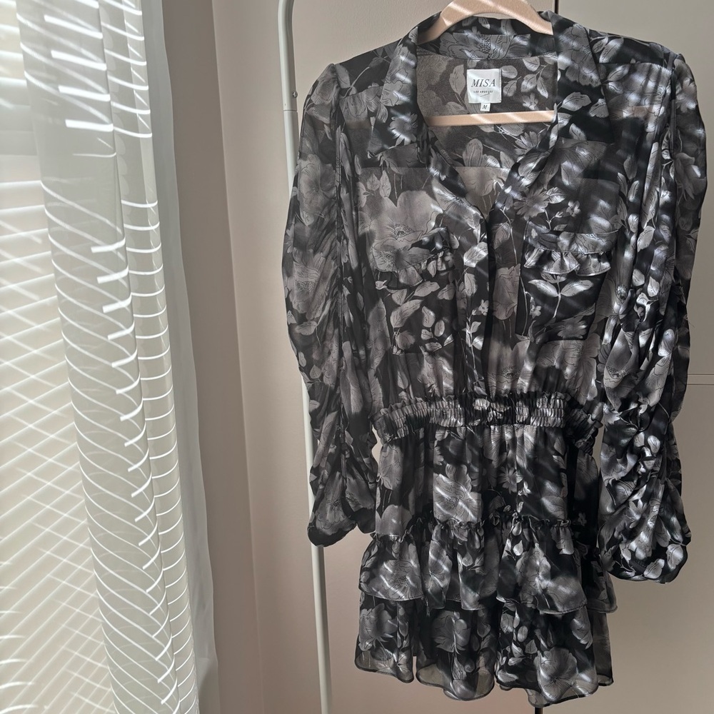 MISA Los Angeles Adora Black Gray White Color Dress Size M - Picture 3 of 3